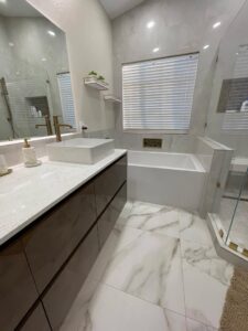 Image of a countertop with wash basin in bathroom