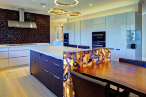 Image of a kitchen with countertop and stove